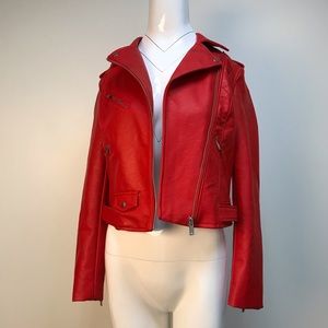 Zara | Jackets & Coats | Zara Basic Red Leather Jacket | Poshmark